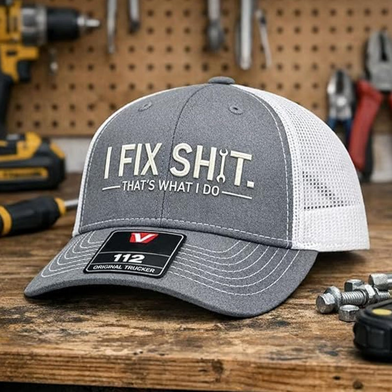 Mesh-Rücken-Trucker-Cap mit „I Fix Shit“-Stickerei – Atmungsaktive Outdoor-Sonnenmütze🧢☀️