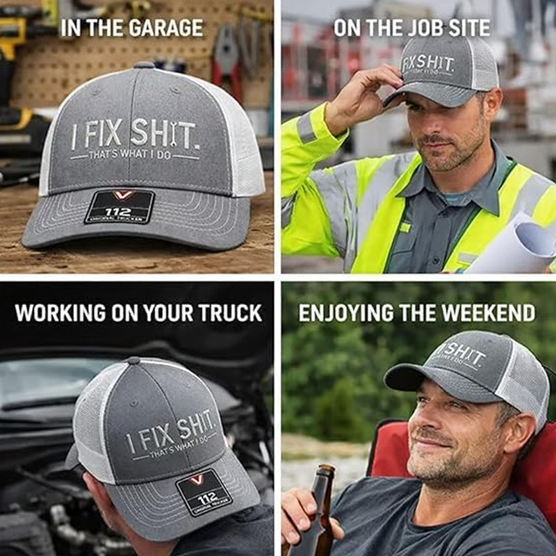 Mesh-Rücken-Trucker-Cap mit „I Fix Shit“-Stickerei – Atmungsaktive Outdoor-Sonnenmütze🧢☀️