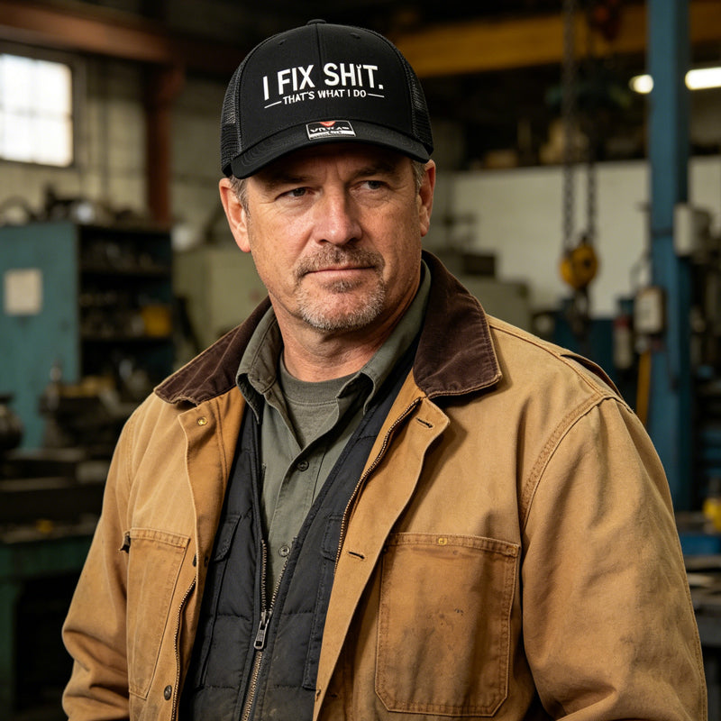 Mesh-Rücken-Trucker-Cap mit „I Fix Shit“-Stickerei – Atmungsaktive Outdoor-Sonnenmütze🧢☀️