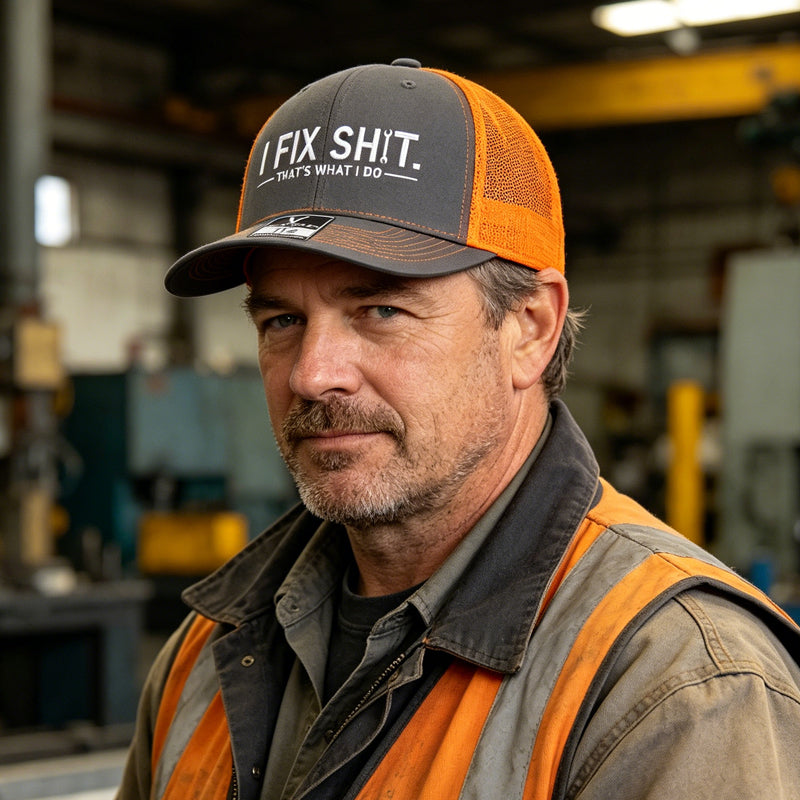 Mesh-Rücken-Trucker-Cap mit „I Fix Shit“-Stickerei – Atmungsaktive Outdoor-Sonnenmütze🧢☀️