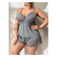 🥳HEISSER VERKAUF 2026🥳💞ÜBER 50.000 VERKAUFT!👗🌸Pyjama-Set aus Top und Shorts mit Spitzenbesatz – Weicher, satinartiger Stoff, verstellbare Träger und V-Ausschnitt.