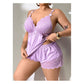 🥳HEISSER VERKAUF 2026🥳💞ÜBER 50.000 VERKAUFT!👗🌸Pyjama-Set aus Top und Shorts mit Spitzenbesatz – Weicher, satinartiger Stoff, verstellbare Träger und V-Ausschnitt.