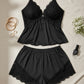 🥳HEISSER VERKAUF 2026🥳💞ÜBER 50.000 VERKAUFT!👗🌸Pyjama-Set aus Top und Shorts mit Spitzenbesatz – Weicher, satinartiger Stoff, verstellbare Träger und V-Ausschnitt.