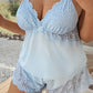 🥳HEISSER VERKAUF 2026🥳💞ÜBER 50.000 VERKAUFT!👗🌸Pyjama-Set aus Top und Shorts mit Spitzenbesatz – Weicher, satinartiger Stoff, verstellbare Träger und V-Ausschnitt.