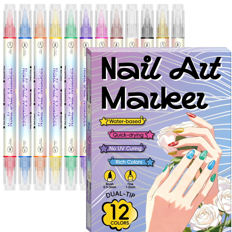 🥳 Nageldesign-Pen mit 2-in-1 Spitze – Perfekt für präzise Linien & Details zu Hause oder unterwegs