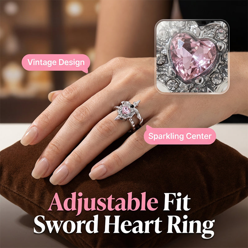 Vintage verstellbares Schwert-durchsticht-Herz-Ring-Set