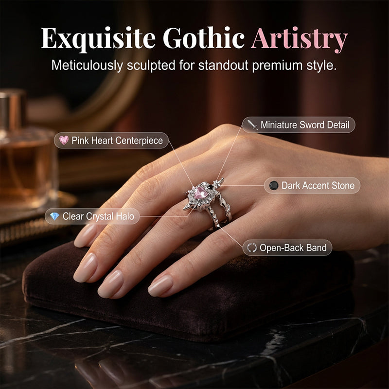 Vintage verstellbares Schwert-durchsticht-Herz-Ring-Set