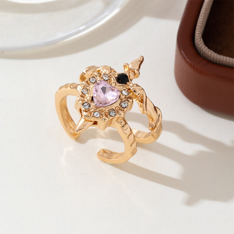 Vintage verstellbares Schwert-durchsticht-Herz-Ring-Set