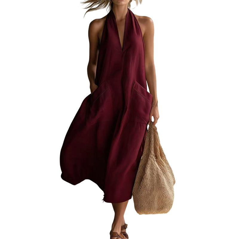 👗🌸 50% RABATT! Lässiges Midikleid mit Neckholder und V-Ausschnitt für Damen – Leicht, sommerlich & perfekt für besondere Anlässe ✨