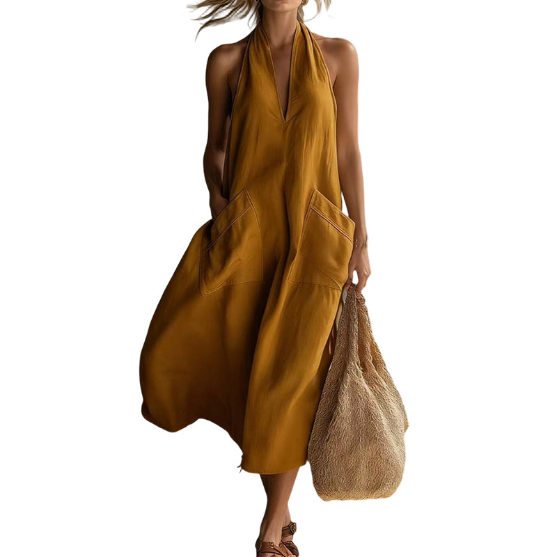 👗🌸 50% RABATT! Lässiges Midikleid mit Neckholder und V-Ausschnitt für Damen – Leicht, sommerlich & perfekt für besondere Anlässe ✨