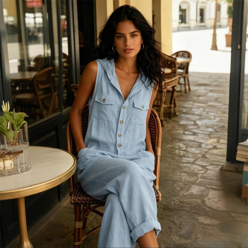 🎁2026 Neuheiten 50 % Rabatt💥Lässiger, ärmelloser Jumpsuit mit Kapuze für Damen