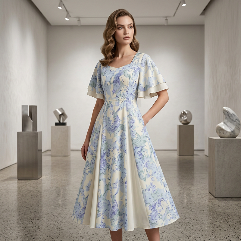 🔥 Heiße Sonderangebote – Luftiges Fit-and-Flare-Kleid mit flatternden Ärmeln🌸