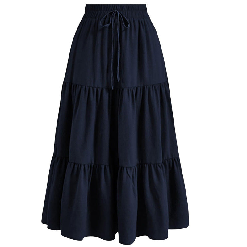 🌿50% Rabatt !! Damen Casual gestaffelter A-Linien-Maxirock mit Kordelzug-Taille