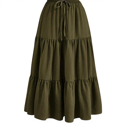 🌿50% Rabatt !! Damen Casual gestaffelter A-Linien-Maxirock mit Kordelzug-Taille