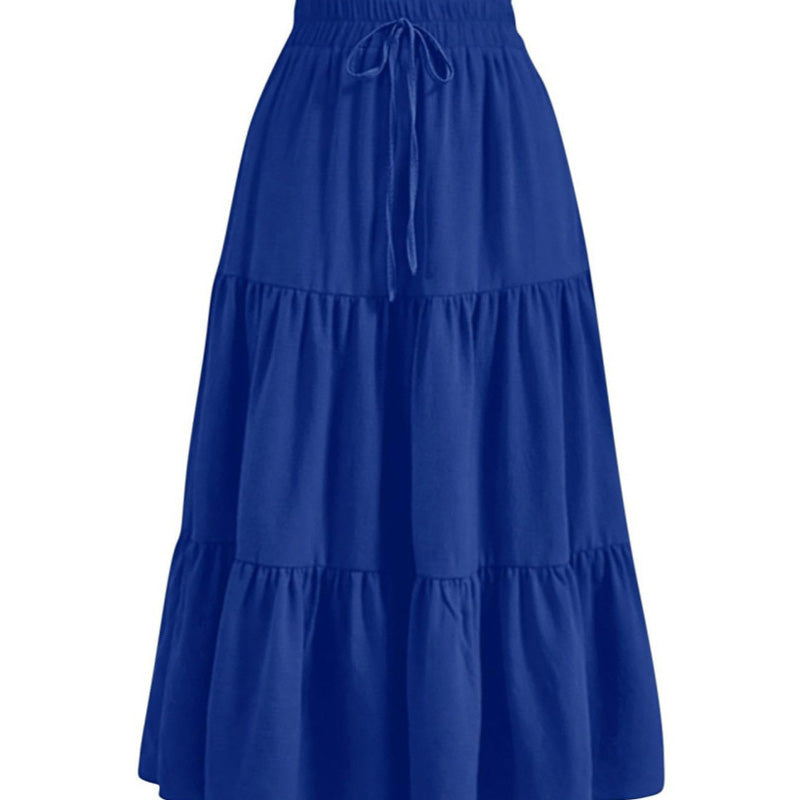 🌿50% Rabatt !! Damen Casual gestaffelter A-Linien-Maxirock mit Kordelzug-Taille