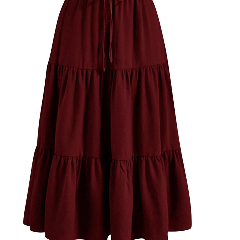 🌿50% Rabatt !! Damen Casual gestaffelter A-Linien-Maxirock mit Kordelzug-Taille