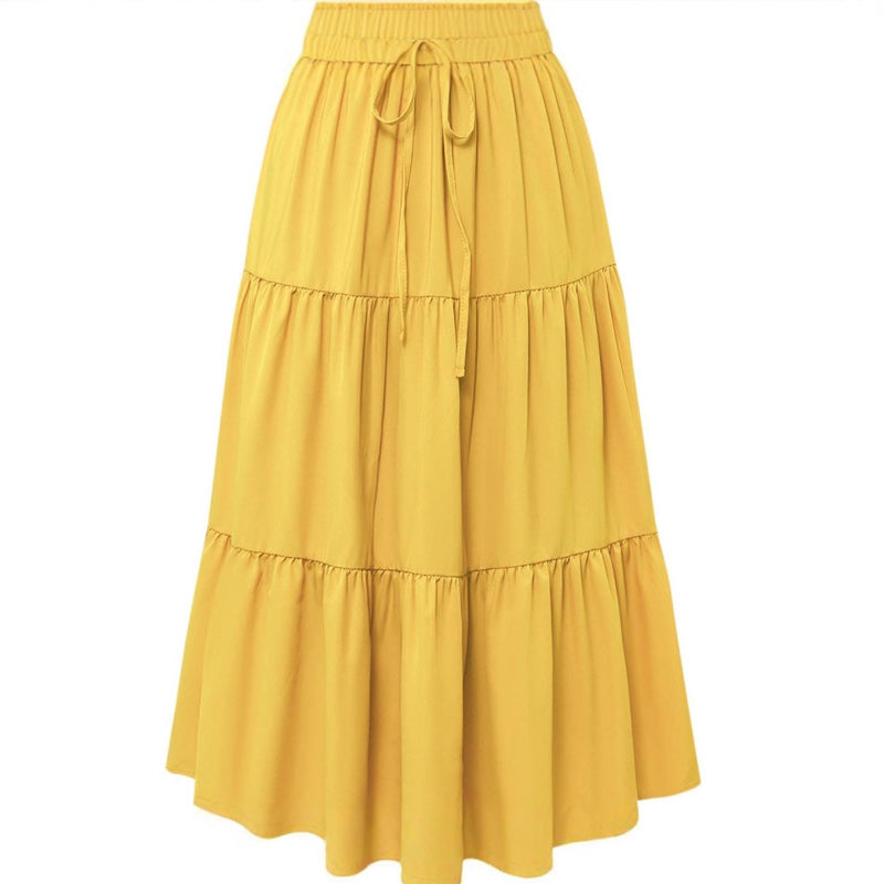 🌿50% Rabatt !! Damen Casual gestaffelter A-Linien-Maxirock mit Kordelzug-Taille