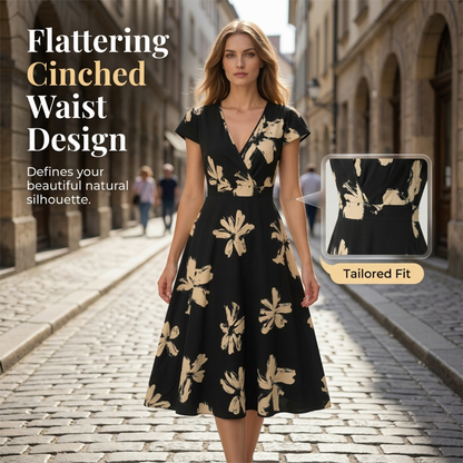 👗 50% RABATT! 🌺 Damen Freizeitkleid mit Print, V-Ausschnitt & Rüschen – Leichter Stoff, Romantischer Stil & Perfekt Für Warme Tage ☀️