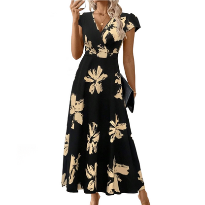 👗 50% RABATT! 🌺 Damen Freizeitkleid mit Print, V-Ausschnitt & Rüschen – Leichter Stoff, Romantischer Stil & Perfekt Für Warme Tage ☀️