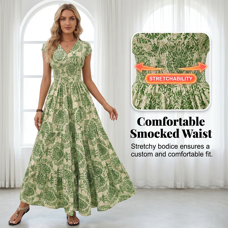✨ 50% RABATT! 💃 Maxikleid Damen – luftig-leichtes Baumwollmischgewebe, V-Ausschnitt & sommerlicher Charme – Bequem, elegant & perfekt für warme Tage am Strand oder in der Stadt 🌞