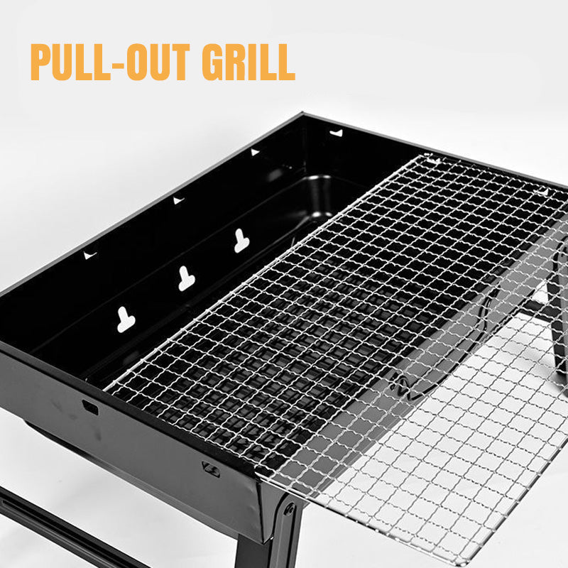 🍖 50%RABATT!! 🏕️ Faltbarer tragbarer Grill mit Schublade & Ständer – Kompakt, stabil & perfekt für Camping, Garten & Balkon ✨