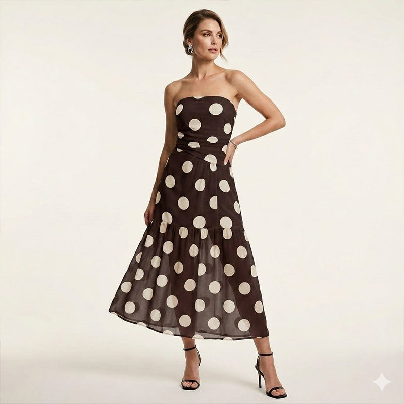👗 50% RABATT+Kostenlose Kette dazu+Versandkostenfrei! ✨ Elegantes Trägerloses Tupfen-Stufenkleid – Fließender Stoff, Schmeichelhafter Schnitt & Perfekt Für Einen Romantischen Sommerlook ☀️