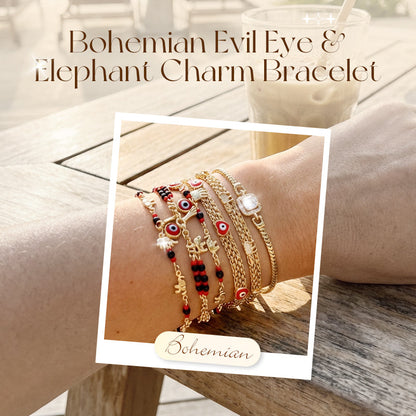 🧿 50% RABATT! 💕 Armband im Bohème-Stil mit Anhängern – Böser Blick & Elefant – Schützend, boho-chic & perfekt als Geschenk ✨