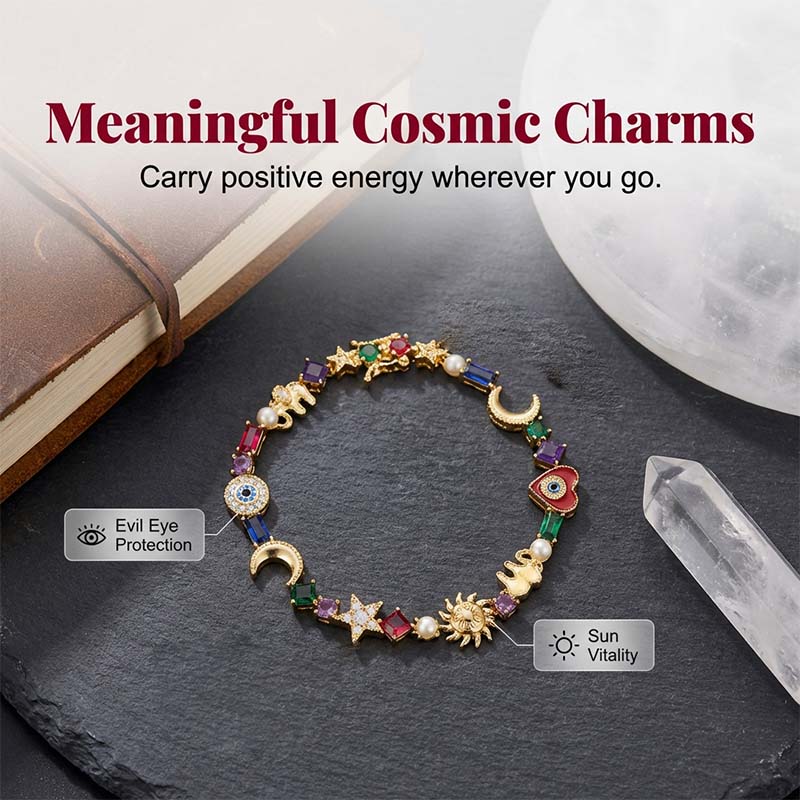💫 LIMITED-TIME 50% RABATT! ✨ Himmelscharme-Armband – Sonne, Mond, Sterne, Kristalle, Goldton 🪐