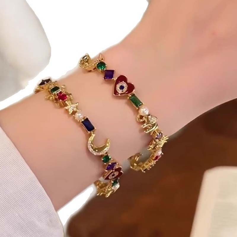 💫 LIMITED-TIME 50% RABATT! ✨ Himmelscharme-Armband – Sonne, Mond, Sterne, Kristalle, Goldton 🪐