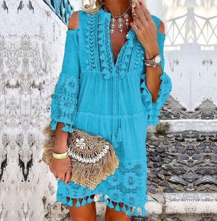 👗 🌿 Damen Sommerkleid aus Baumwolle & Leinen mit Stickerei – Lockere Passform, Atmungsaktiv & UV-Schutz ☀️