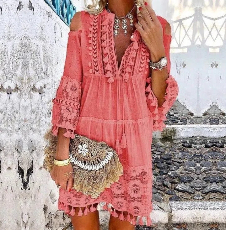 👗 🌿 Damen Sommerkleid aus Baumwolle & Leinen mit Stickerei – Lockere Passform, Atmungsaktiv & UV-Schutz ☀️