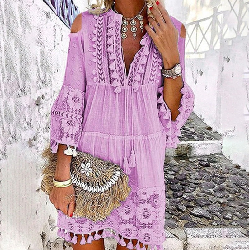 👗 🌿 Damen Sommerkleid aus Baumwolle & Leinen mit Stickerei – Lockere Passform, Atmungsaktiv & UV-Schutz ☀️