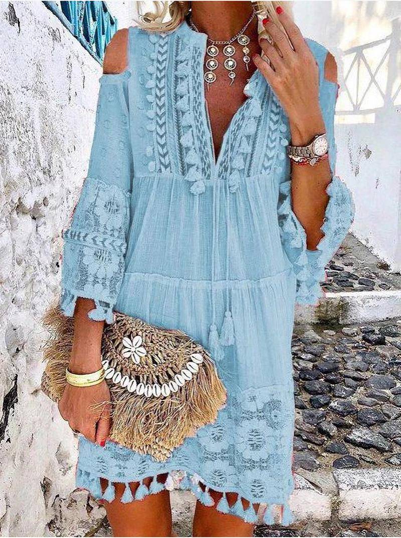 👗 🌿 Damen Sommerkleid aus Baumwolle & Leinen mit Stickerei – Lockere Passform, Atmungsaktiv & UV-Schutz ☀️