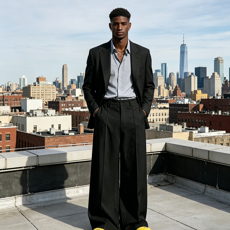 Minimalistische Herrenhose mit weitem Bein