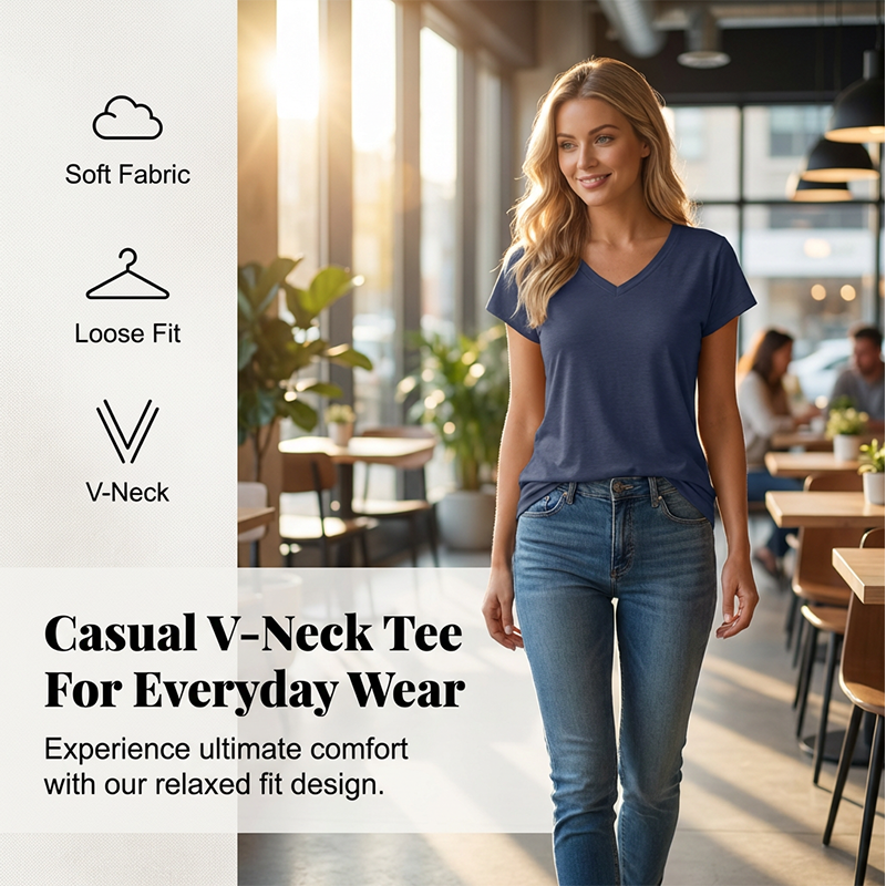 Lässiges Damen-T-Shirt mit V-Ausschnitt und kurzen Ärmeln