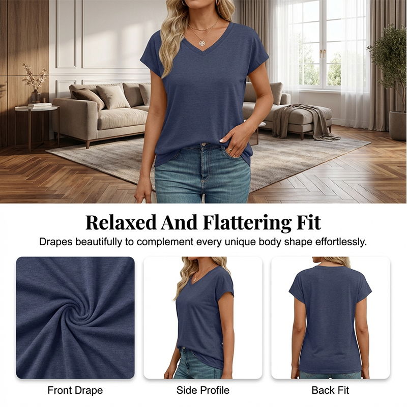 Lässiges Damen-T-Shirt mit V-Ausschnitt und kurzen Ärmeln