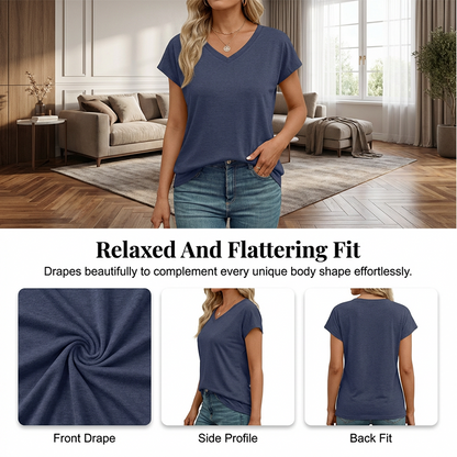 Lässiges Damen-T-Shirt mit V-Ausschnitt und kurzen Ärmeln