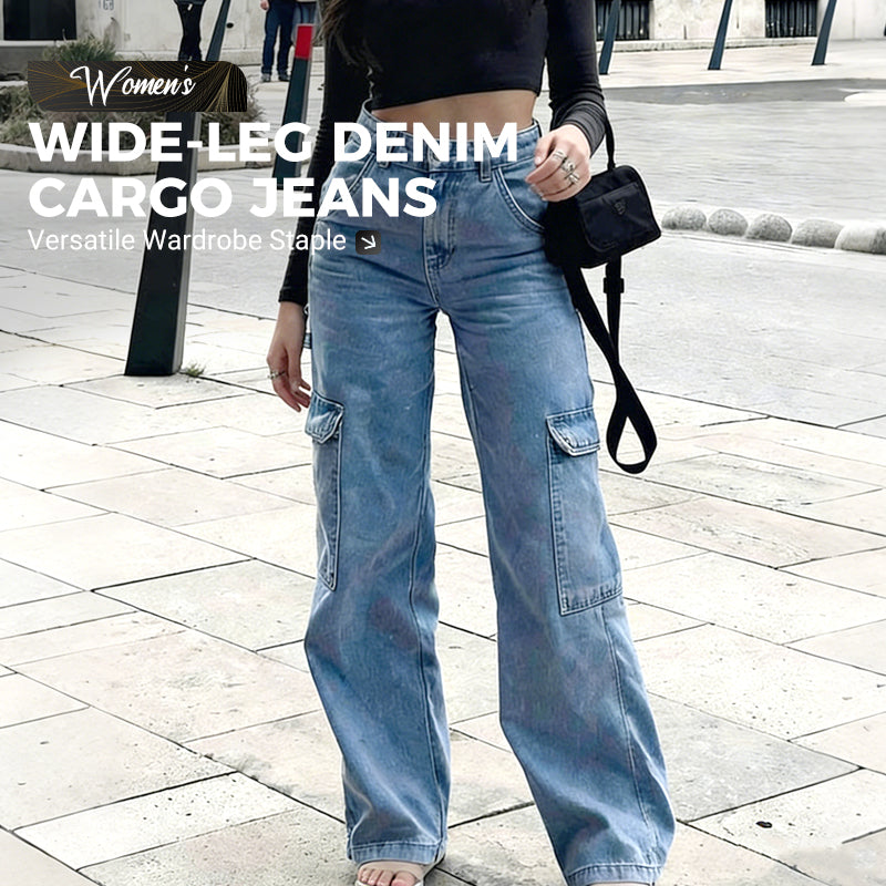 👖 ZEITLICH BEGRENZT 50% RABATT! ✨ Damen Cargo-Jeans aus Denim – Weites Bein, Hohe Taille, Viele Taschen, Stretch ✨