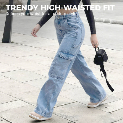 👖 ZEITLICH BEGRENZT 50% RABATT! ✨ Damen Cargo-Jeans aus Denim – Weites Bein, Hohe Taille, Viele Taschen, Stretch ✨