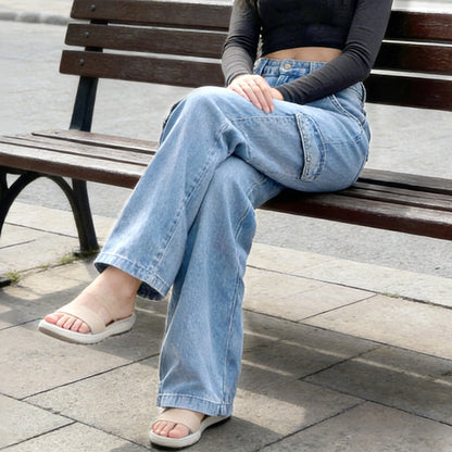 👖 ZEITLICH BEGRENZT 50% RABATT! ✨ Damen Cargo-Jeans aus Denim – Weites Bein, Hohe Taille, Viele Taschen, Stretch ✨