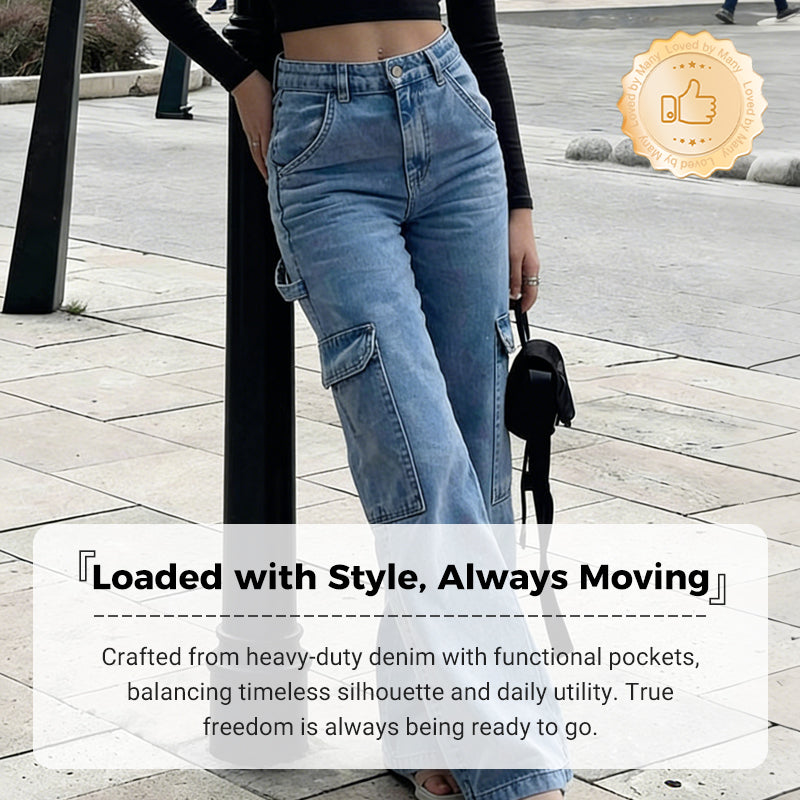 👖 ZEITLICH BEGRENZT 50% RABATT! ✨ Damen Cargo-Jeans aus Denim – Weites Bein, Hohe Taille, Viele Taschen, Stretch ✨