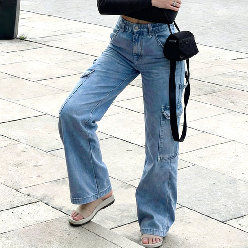 👖 ZEITLICH BEGRENZT 50% RABATT! ✨ Damen Cargo-Jeans aus Denim – Weites Bein, Hohe Taille, Viele Taschen, Stretch ✨