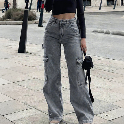 👖 ZEITLICH BEGRENZT 50% RABATT! ✨ Damen Cargo-Jeans aus Denim – Weites Bein, Hohe Taille, Viele Taschen, Stretch ✨