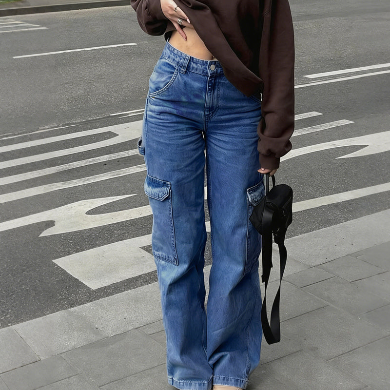 👖 ZEITLICH BEGRENZT 50% RABATT! ✨ Damen Cargo-Jeans aus Denim – Weites Bein, Hohe Taille, Viele Taschen, Stretch ✨