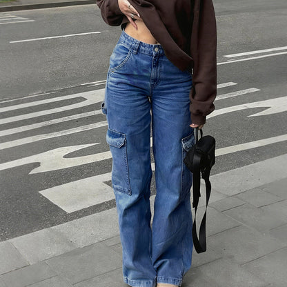 👖 ZEITLICH BEGRENZT 50% RABATT! ✨ Damen Cargo-Jeans aus Denim – Weites Bein, Hohe Taille, Viele Taschen, Stretch ✨