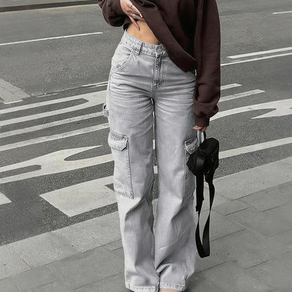 👖 ZEITLICH BEGRENZT 50% RABATT! ✨ Damen Cargo-Jeans aus Denim – Weites Bein, Hohe Taille, Viele Taschen, Stretch ✨