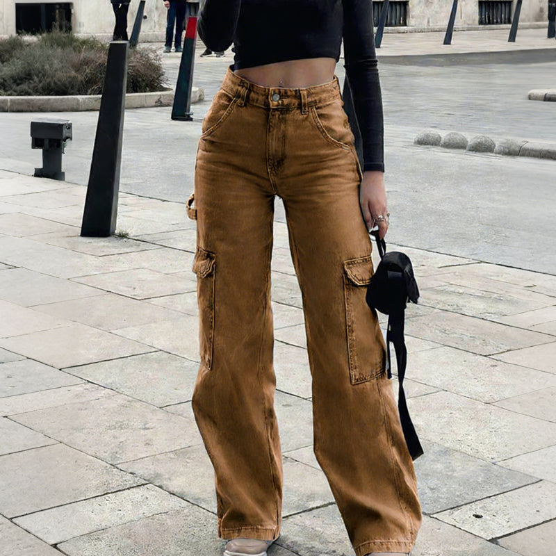 👖 ZEITLICH BEGRENZT 50% RABATT! ✨ Damen Cargo-Jeans aus Denim – Weites Bein, Hohe Taille, Viele Taschen, Stretch ✨