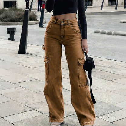 👖 ZEITLICH BEGRENZT 50% RABATT! ✨ Damen Cargo-Jeans aus Denim – Weites Bein, Hohe Taille, Viele Taschen, Stretch ✨