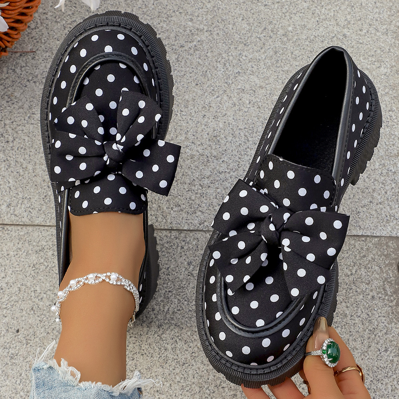 ✨ Neu eingetroffen ✨ 👞 Damen-Loafers mit Tupfenmuster, Schleife & Plateausohle 🎀