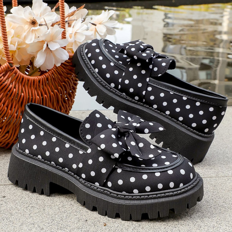 ✨ Neu eingetroffen ✨ 👞 Damen-Loafers mit Tupfenmuster, Schleife & Plateausohle 🎀